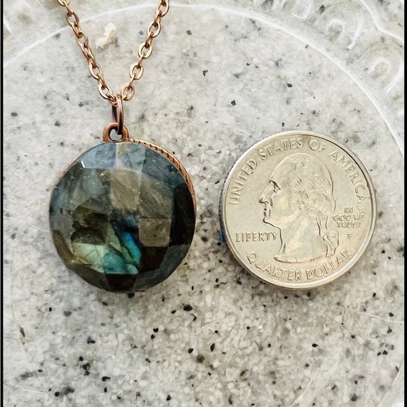 Labradorite Copper Spiral Necklace Handmade by Wandering Bunny LLC - Picture 4 of 9